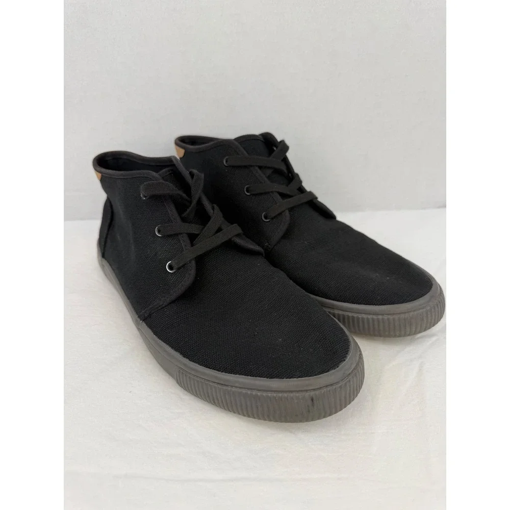 TOMS Mens Black Canvas Chukka Sneakers Mid‎ Top Lace Up Shoes 9.5